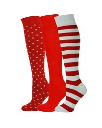 Mysocks Knee High Socks Multi Design 3 Pairs Combed Cotton Seamless Toe 002