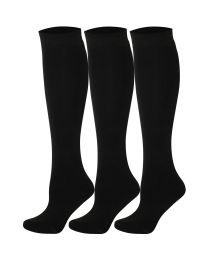 Women 3 Pairs Knee High Socks Plain Combed Cotton Seamless Toe 