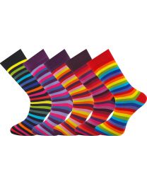 Crew Socks Multi Colour Stripe 5 Pairs Combed Cotton
