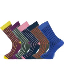Crew Socks Ribbed Multi Colour Combination 5 Pairs Combed Cotton Seamless Toe Combination 020