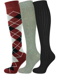 Knee High Socks  Multi Design  3 Pairs Combed Cotton