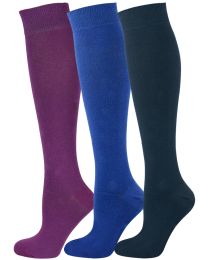  Knee High Socks Plain Multi Colour Combination 3 Pairs Combed Cotton Seamless Toe Non-Slipping