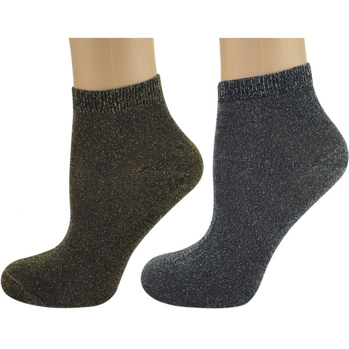 2 Pairs Trainer Socks Glitter Gold and 