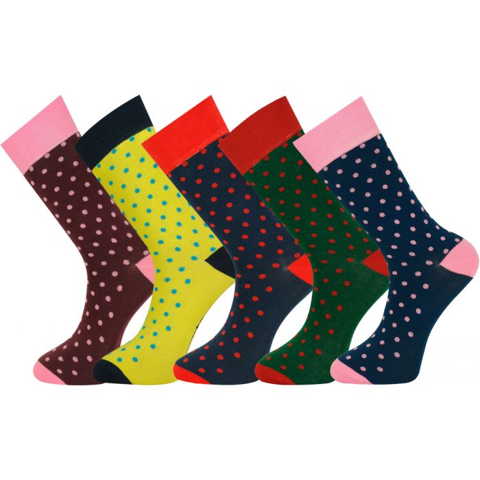 5 Pairs Mens Socks Polka Dots with Gift Box 7-11