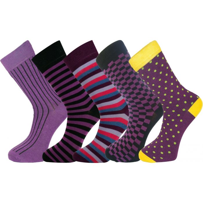 5 Pairs Mens Socks Selection of Purple with Gift Box 7-11 