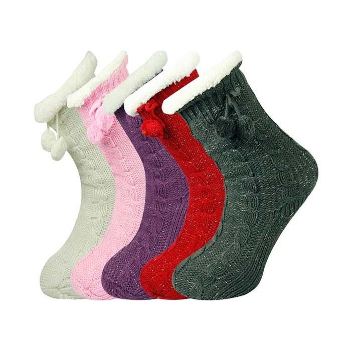 Ladies Glitter Cable Knit Slipper Socks