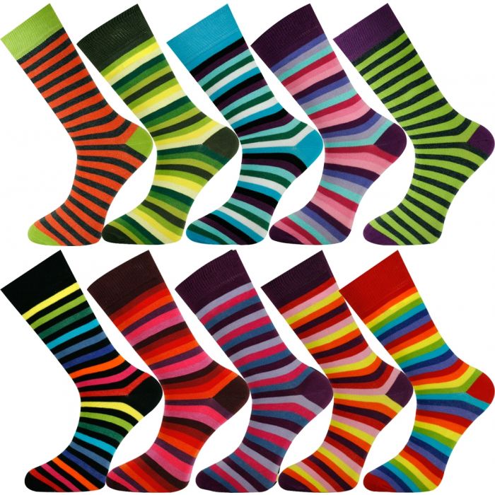 Boys 10 Pairs Ankle Socks Childrens Stripes Coloured Bright Design Socks 