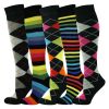 Knee High Socks Argyle Multi Colour 5 Pairs Combed Cotton