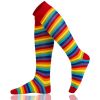  Knee High Socks Rainbow Thin Stripe Combed Cotton Non-Slipping