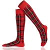 Knee High Socks Checked Design Combed Cotton Non-Slipping 01