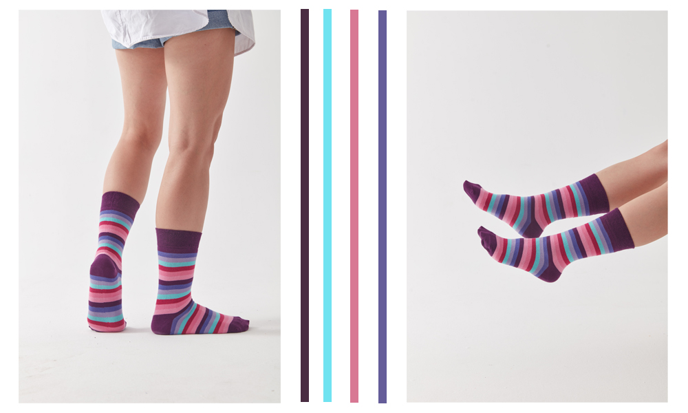 Multi Colour Stripe Combed Cotton Seamless Toe Crew Socks