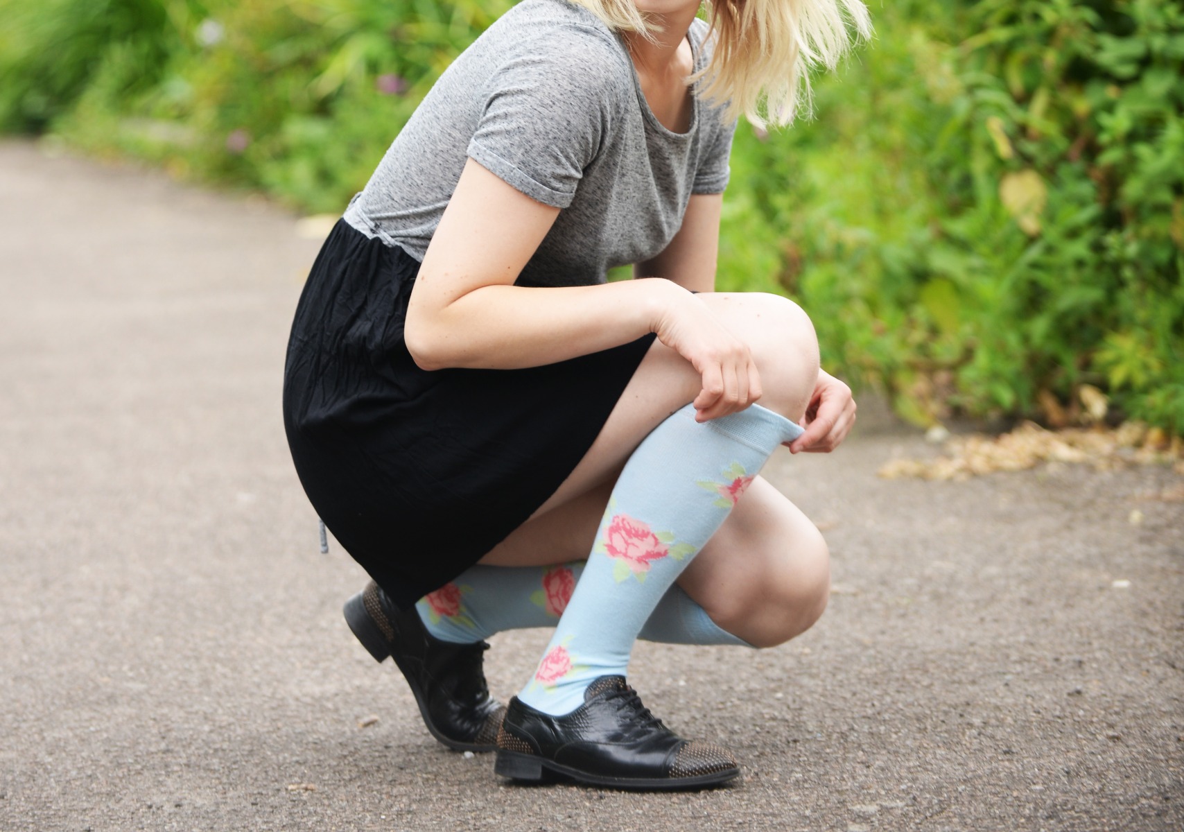 pink and black knee high socks