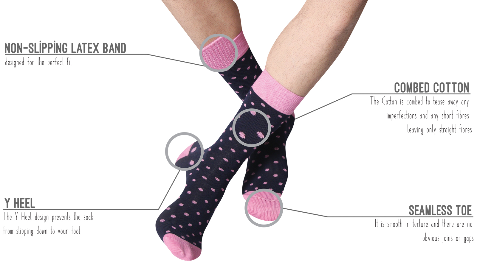 Polka Dots Combed Cotton Seamless Toe Crew Socks Design 002