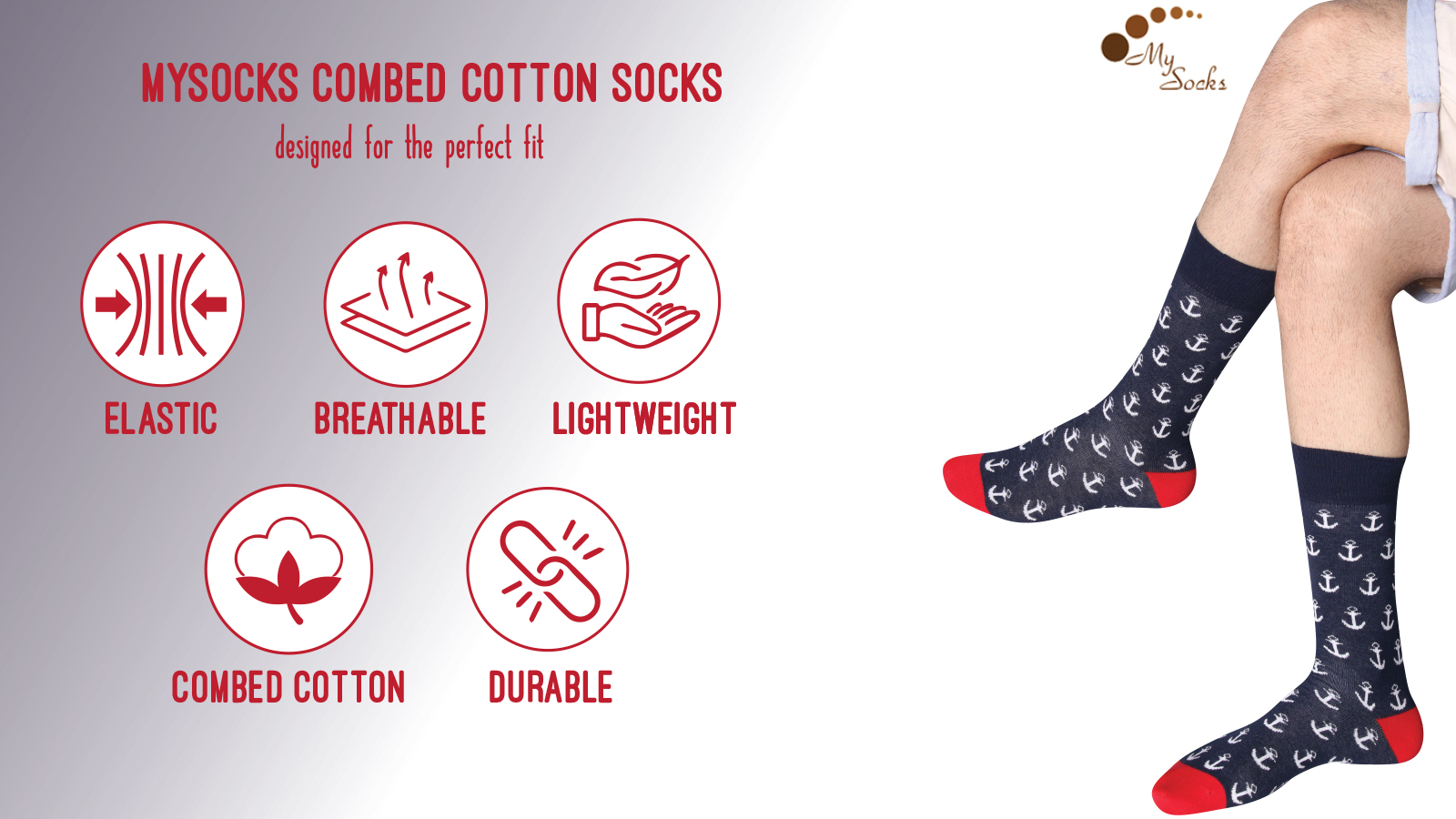 Crew Combed Cotton Seamless Toe Anchor Design Socks